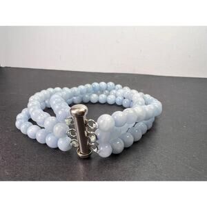 NEW Triple strand beaded aquamarine bracelet with sterling silver slide clasp